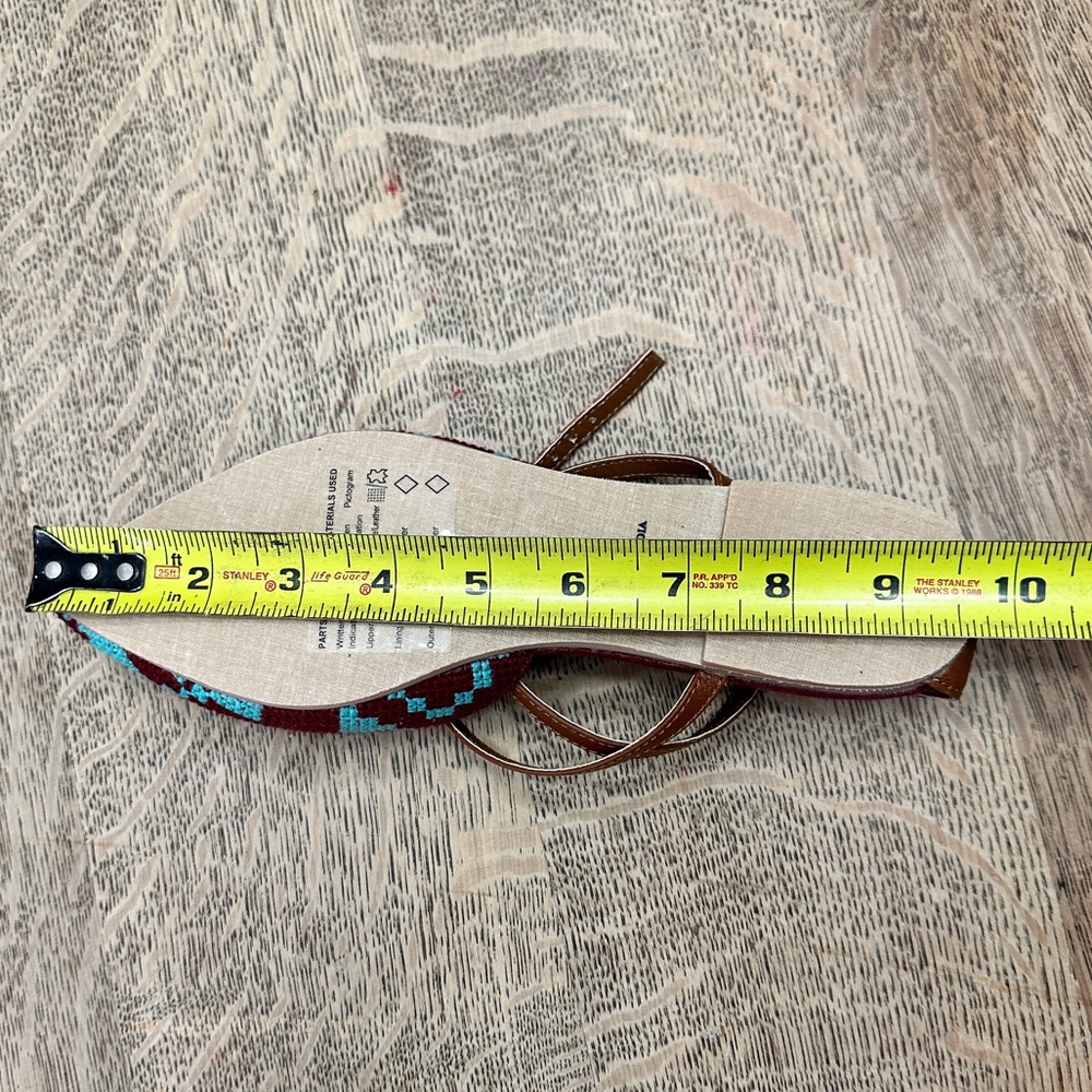 Anthropologie NWB Burgundy Turquoise Geometric Aztec Strappy Flats size 6 - Picture 9 of 11